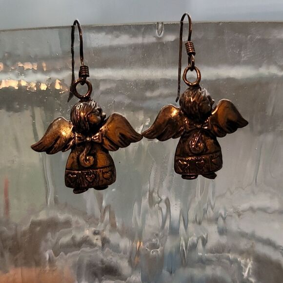 Adorable Antique Sterling Angel Earrings - Picture 2 of 3